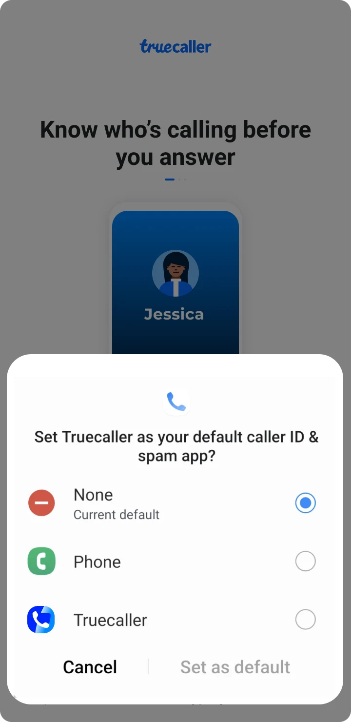 Set Truecaller as default caller ID and spam app