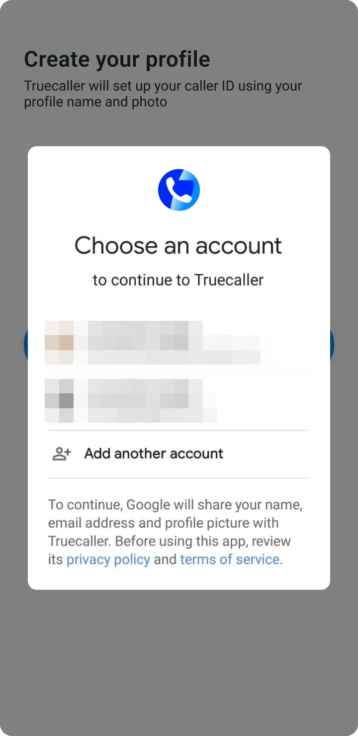 Choose an account for your profile